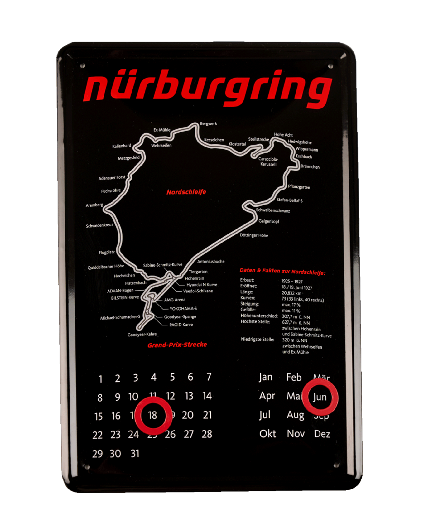 Tin sign calendar Nürburgring